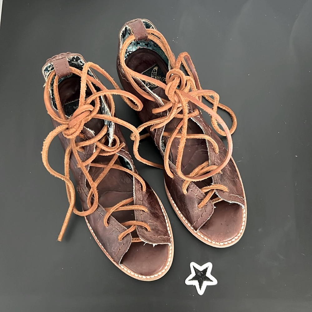 Freebird by Steven Lace-Up Leather Peace Sandal in Brown (SKU #711681928155)